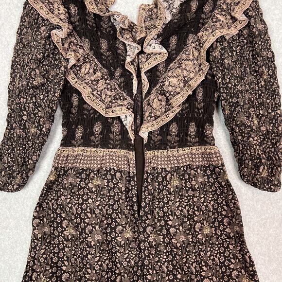 Sea New York Nadine Border Smocked Midi Dress In Chocolate Size 0 - Picture 9 of 11